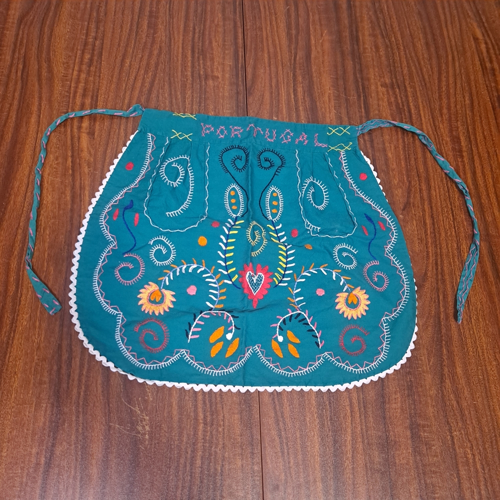 Embroidered Teal Apron